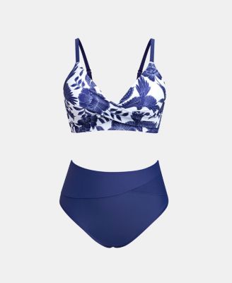 Women's High Waisted V Neck Twist Front Bikini Sets