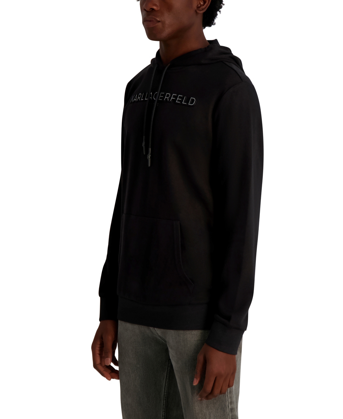 Karl Lagerfeld Men's French Terry Embossed Logo Hoodie In Black