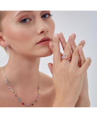 Enamel Rainbow Stripe Chunky Sterling Silver Ring