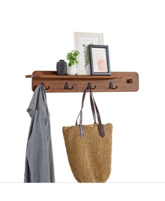36" Acacia Wood Calais Wall Shelf with Hook