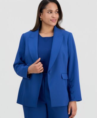 Plus Size One-Button Long-Sleeve Blazer