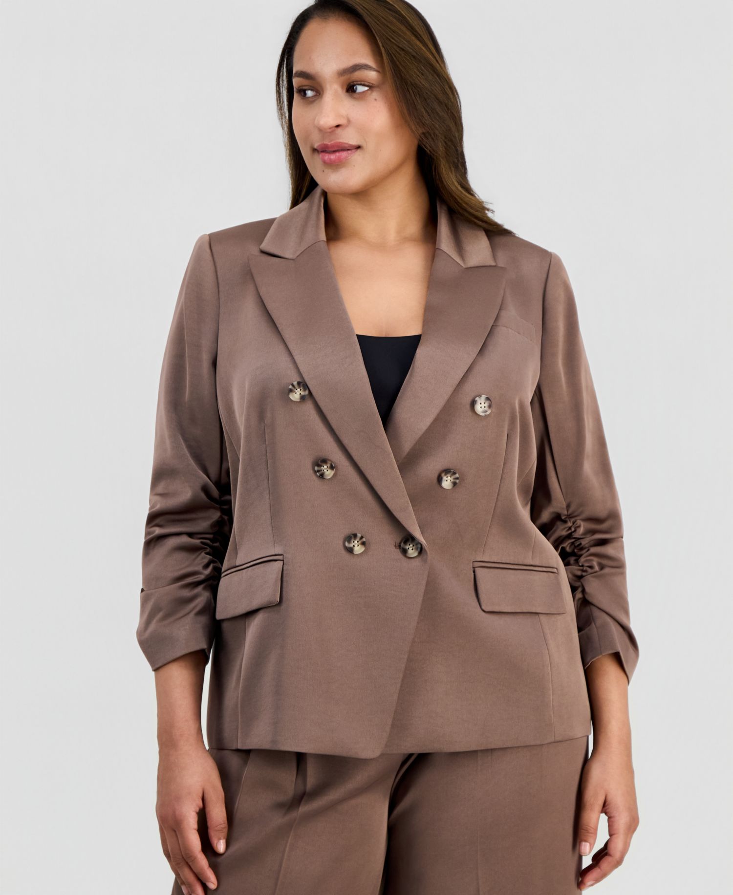 ASL Plus Size Faux-Double-Breasted Satin Blazer