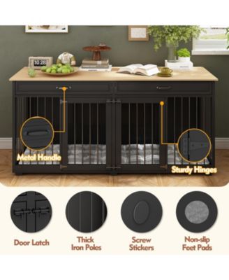 Dog Crate, Large Wooden Dog House with 2 Drawers, Dog Cage for Large Medium Dogs