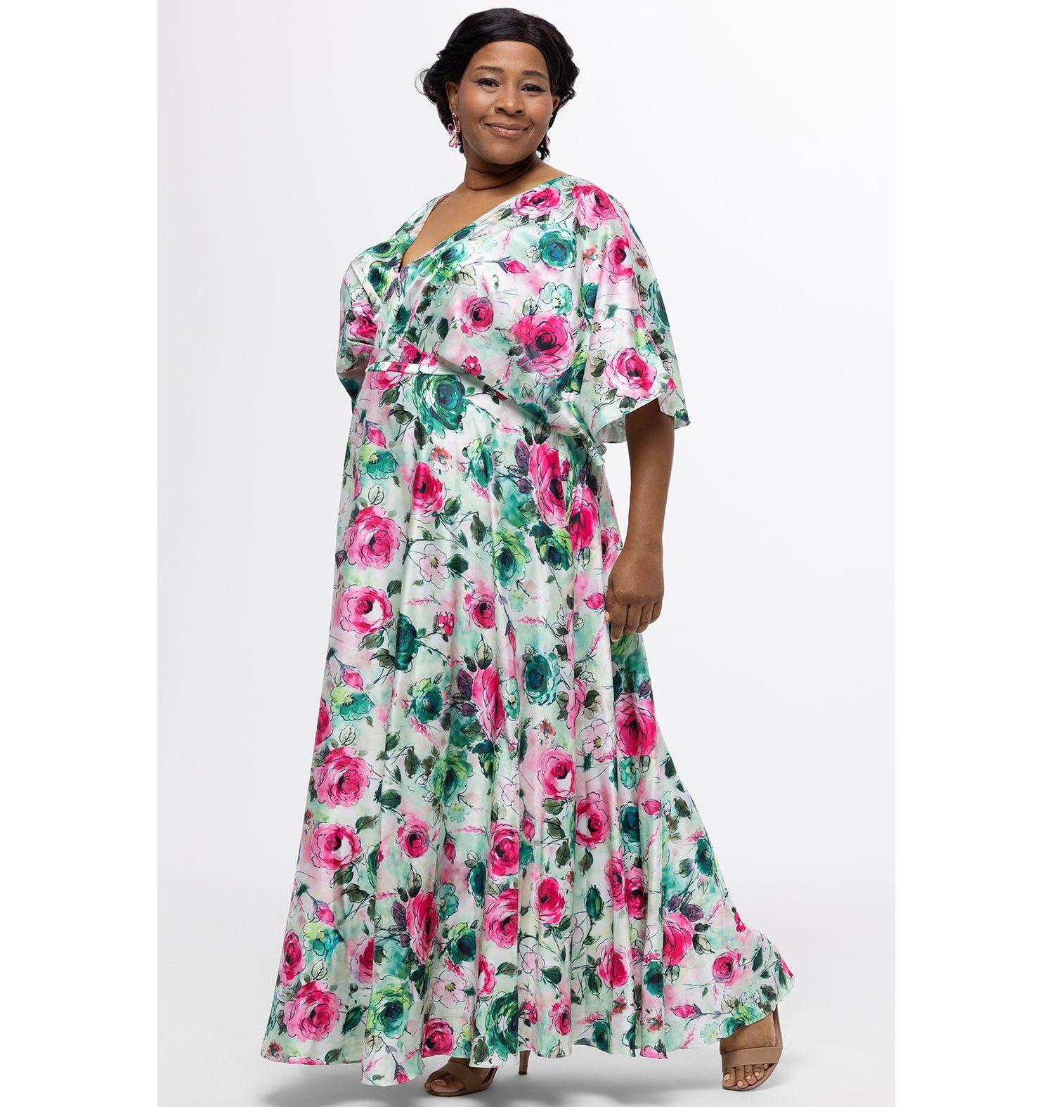 Women's Flowy Floral V-Neck Gown