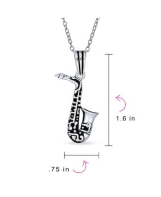 Music-Inspired Saxophone Pendant Necklace & Treble Clef Stud Earrings Set Sterling Silver