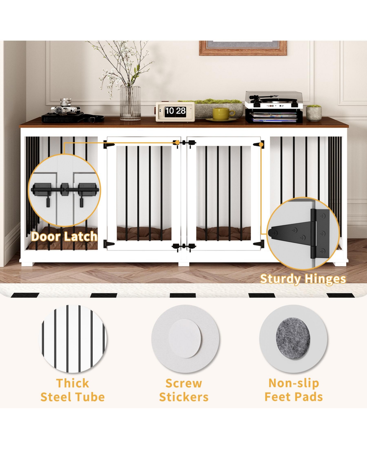 Homsee 71 Inch Dog Crate Furniture, Heavy-Duty Wooden Dog Kennel with Trays and Divider for Large Medium Dogs
