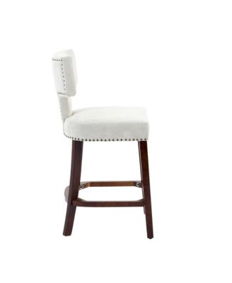 Set of 2 Mid-Century Counter Stools with Curved Back and Upholstered Seat