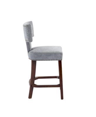 Set of 2 Mid-Century Counter Stools with Curved Back and Upholstered Seat