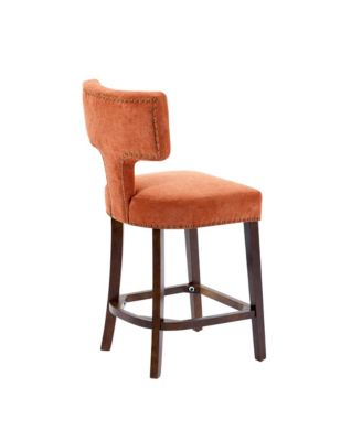 Set of 2 Mid-Century Counter Stools with Curved Back and Upholstered Seat