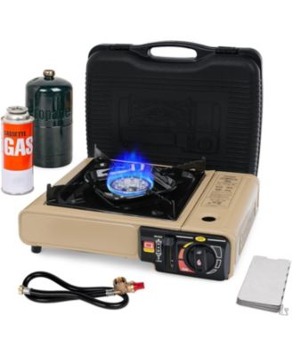 Dual Fuel Camping Stove with Butane&Propane Compatibility, Portable Stove for Outdoor, 7800 BTUs Output, Khaki