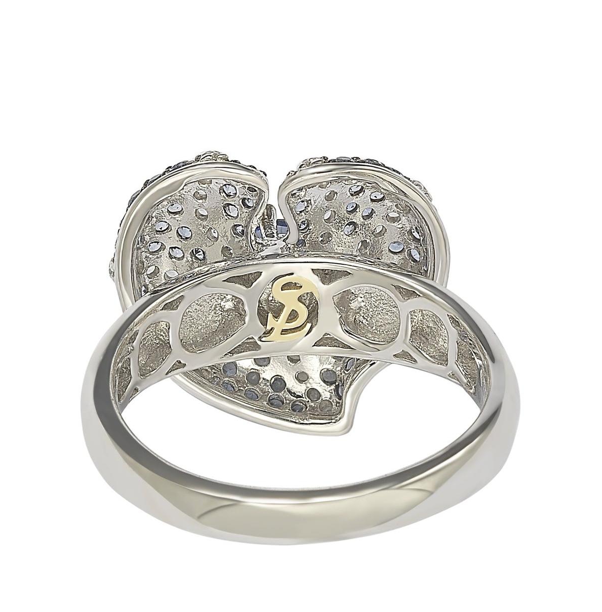 Suzy Levian Sterling Silver Sapphire Pave Whimsical Heart Leaf Ring