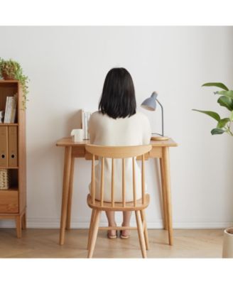 Solid Oak Wood Computer Desk with Drawer and Natural Wood Grain
