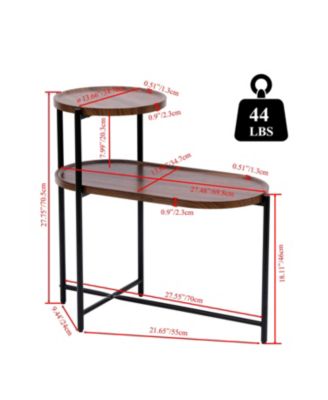 Modern 2-Tier Wood Side Table with Storage Shelf in Walnut Brown