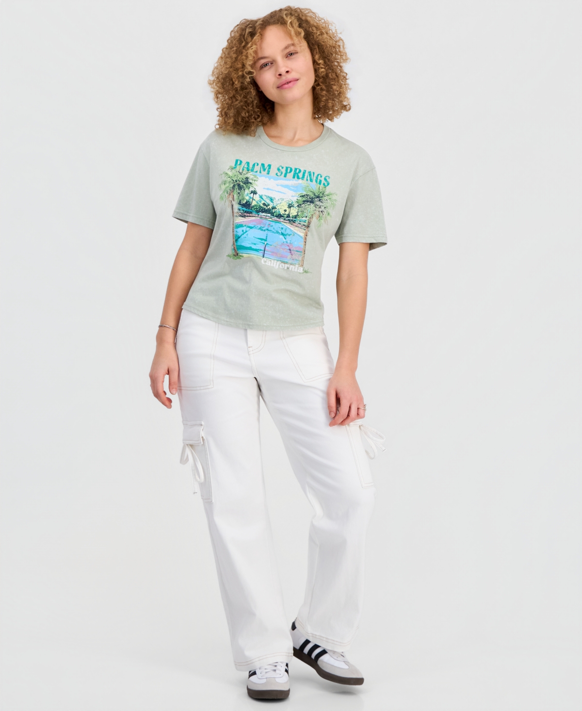 Rebellious One Juniors' Palm Springs Mineral Wash Graphic T-Shirt