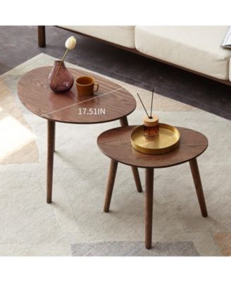 Pebble Shaped Solid Oak Wood Center Table with Natural Wood Top(only one table)