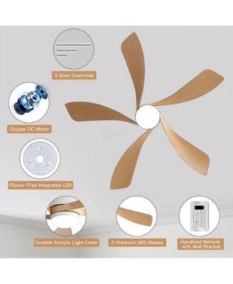 52-inch Modern Smart Standard White 5-Blade Ceiling Fan with Remote Control and LED Light