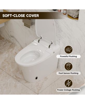 Heated Smart Bathroom Fixture Seat With Soft-Close Cover, Night Light, Foot Sensor Flush, Power Outage Flush