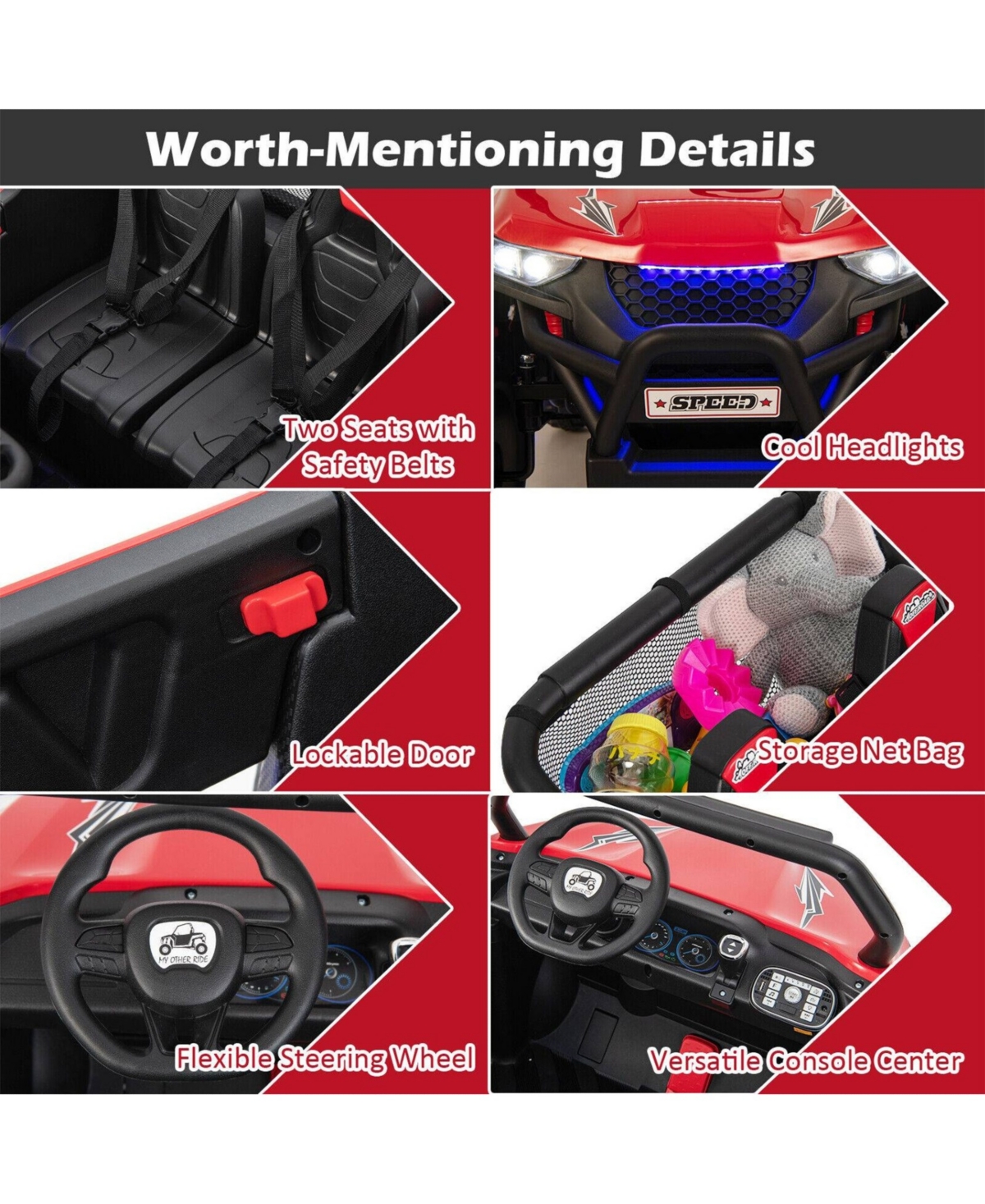 Sugift 12V 2-Seater Kids Ride on Utv with Slow Start Function Music-Black