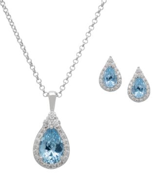 2-Pc.Blue Topaz & White Topaz Pendant Necklace & Earrings Set (4.04 ct. t.w.) in Sterling Silver