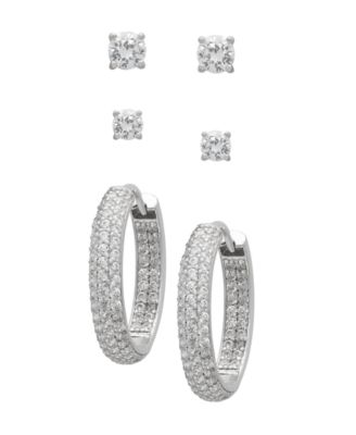 3-Pc. Lab-Grown White Sapphire Stud and Hoop (4.88 ct. t.w.) Earring Set in Sterling Silver