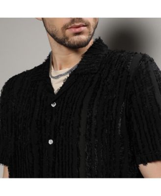 Men's Jet Black Fleece Striped Shirt