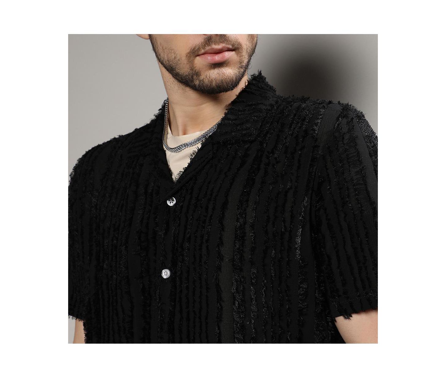 Мужская рубашка Cahoot Campus Sutra Jet Black Fleece Striped, цвет: Чёрный — фото 7