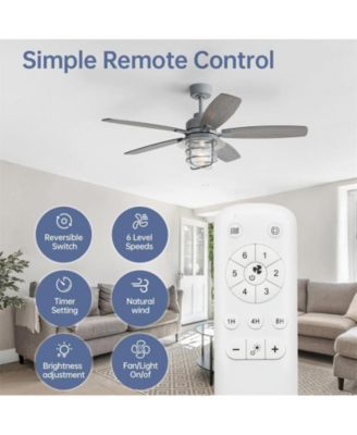 52-inch Gray Wood Grain Farmhouse Indoor 5-Blade Ceiling Fans with Light Kit and Remote Control