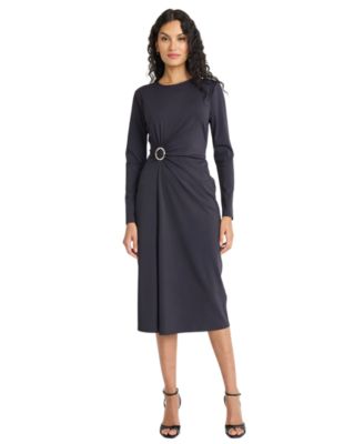 Women's Ring Detailed Long-Sleeve Midi Dress