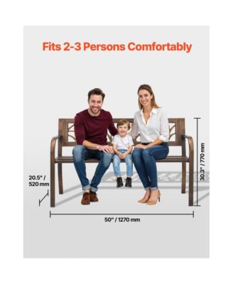 Sturdy Metal Patio Bench with Decorative Floral Backrest