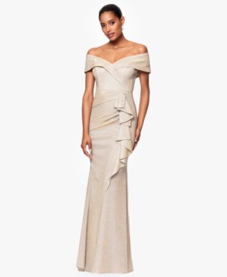 Women's Metallic Off-The-Shoulder Ruffled Gown