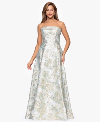 Women's Long Strapless Brocade Dress