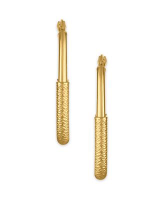 Polished and Diamond Cut Lock Hoop Earrings in 10k Yellow Gold