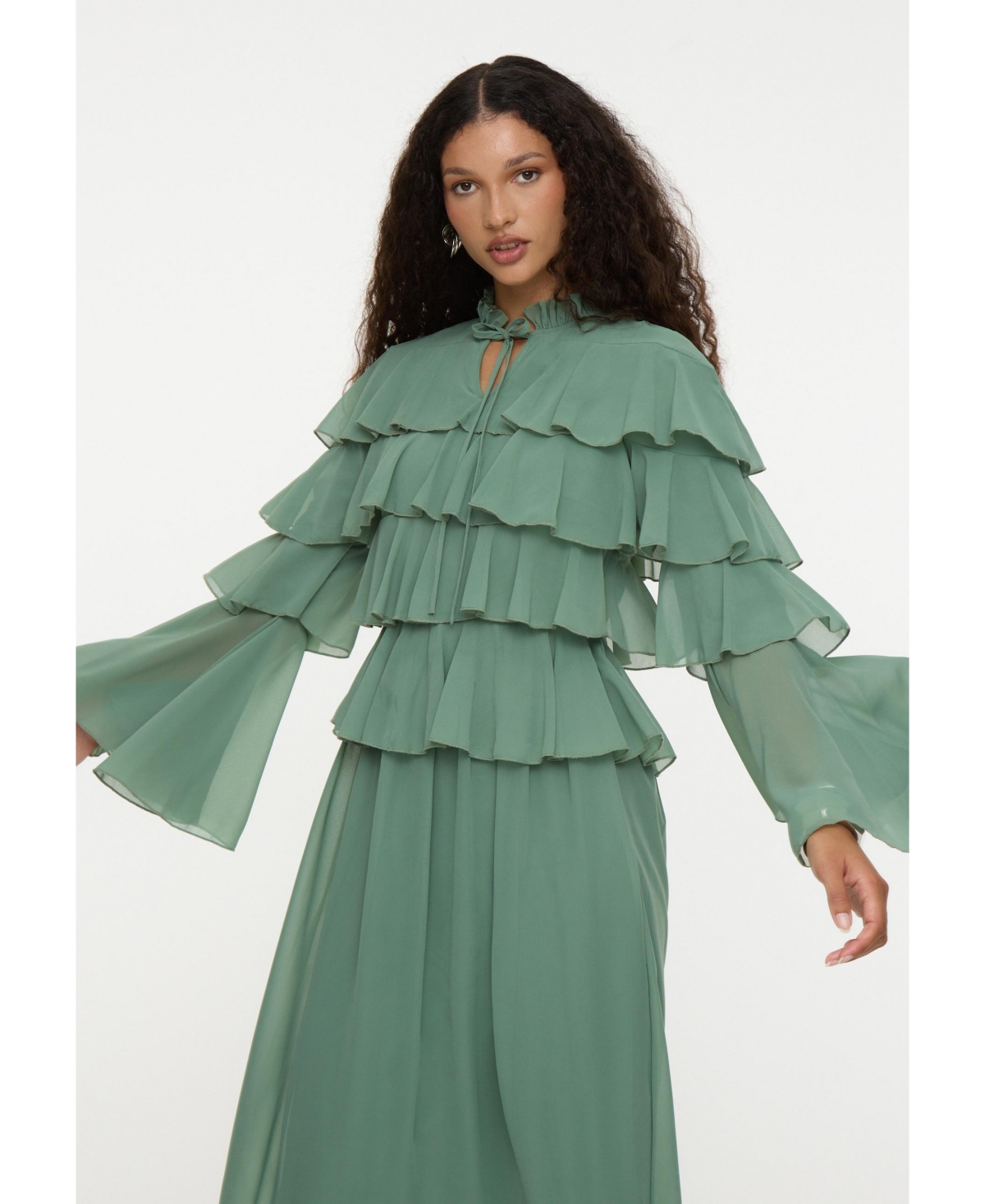 Maryisa Women's Modest Ruffle Chiffon Dress Maxi With Designer Sleeve