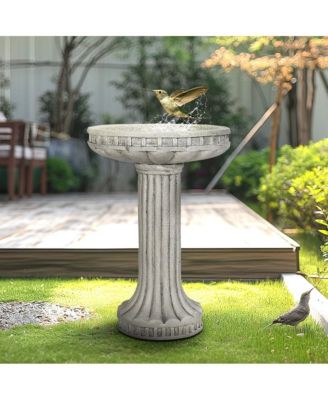 24 Inch Height Outdoor Bird Bath - Fibre Reinforced Concrete Large Bird Bath Stylish with Modern Pedestal for Garden, Patio