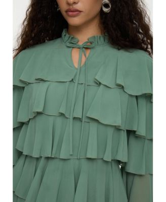 Women's Modest Ruffle Chiffon Dress Maxi With Designer Sleeve