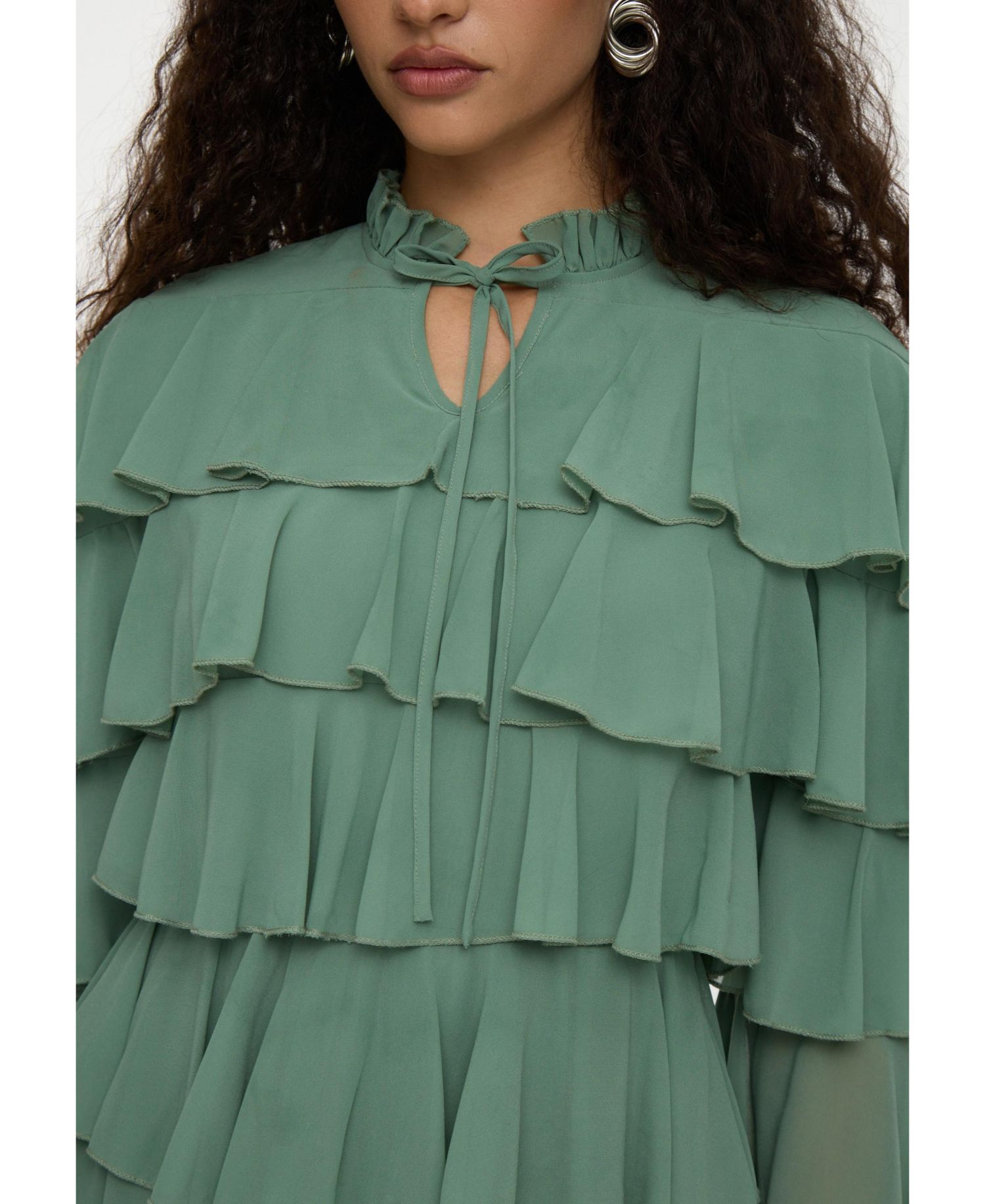 Women's Modest Ruffle Chiffon Dress Maxi With Designer Sleeve