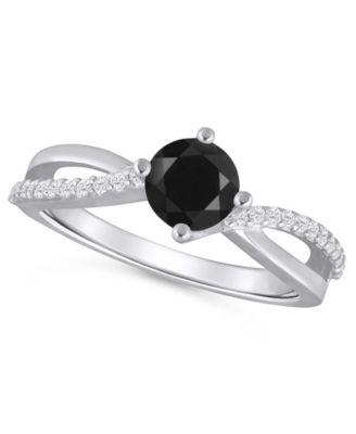 Onyx and White Diamond (1/6 ct. t.w.) Ring in 10k White Gold 