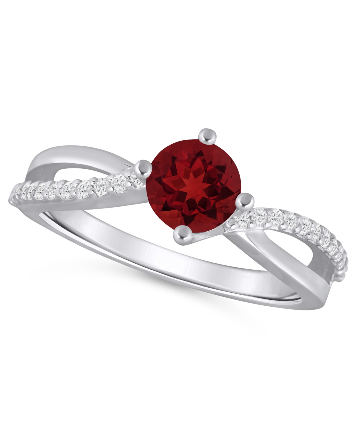 Macy's Onyx and White Diamond (1/6 ct. t.w.) Ring in 10k White Gold - Garnet/White Gold