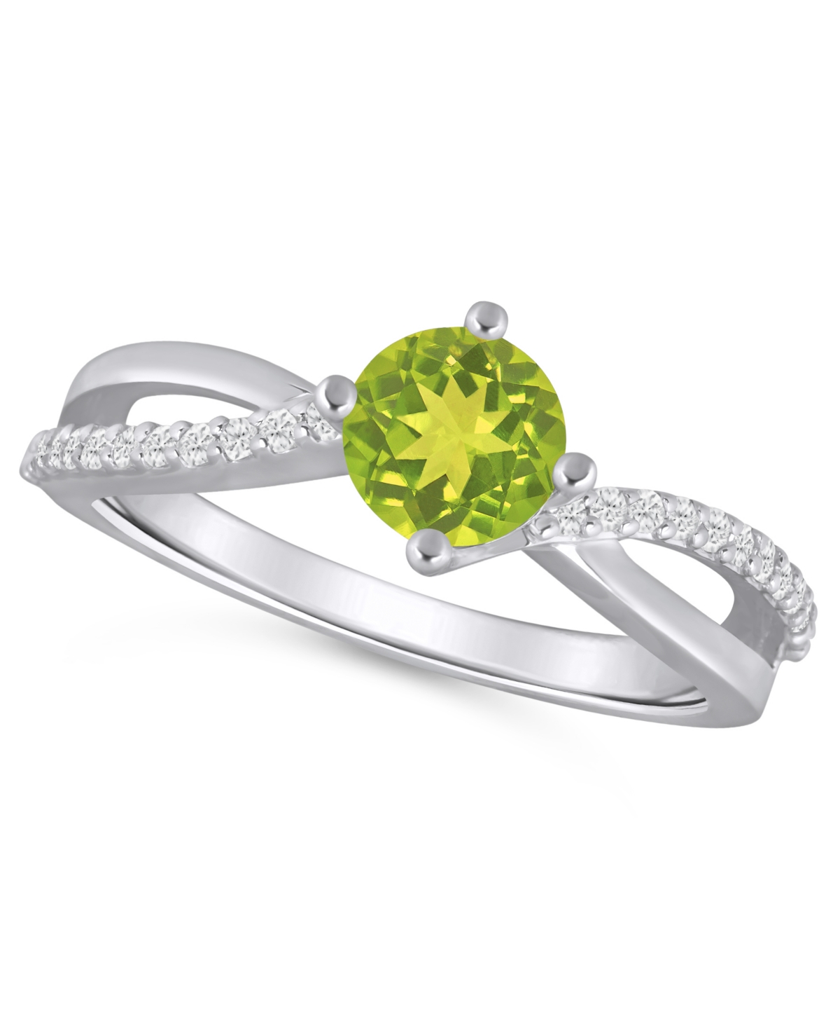 Macy's Onyx and White Diamond (1/6 ct. t.w.) Ring in 10k White Gold - Peridot/White Gold
