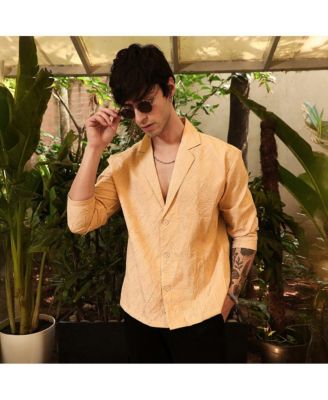 Men's Buff Beige Quad-Tactile Oversized Shirt.