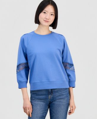 Nautica Women's Pleated Lace-Trim 3/4-Sleeve Sweatshirt