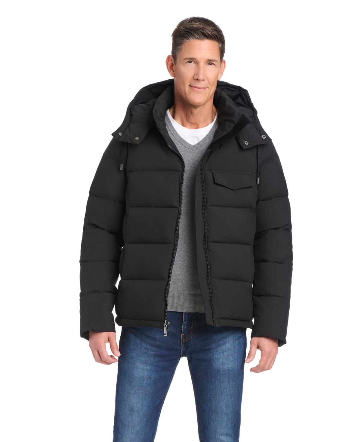 Vince Camuto Men's Hooded Stretch Zip-front Puffer Coat In Black