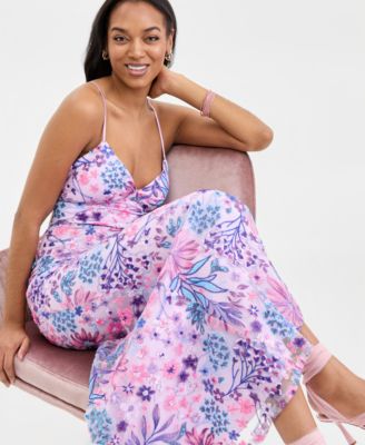 Juniors' Floral-Sequinned Evening Gown