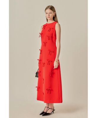 Women's Bow Detailed Sleeveless Midi Dress