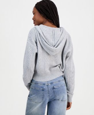 Juniors' Pointelle Sweater Hoodie
