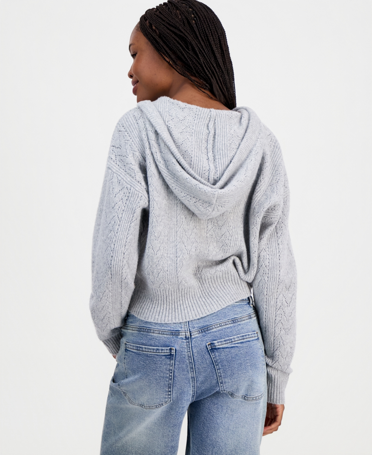 Ultra Flirt Juniors' Pointelle Sweater Hoodie