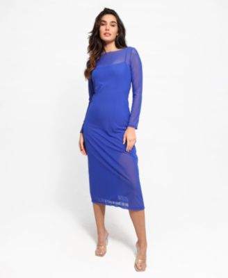 Women's Shapewear Slimming Midi Dress and Sheer Mesh Overlay Set