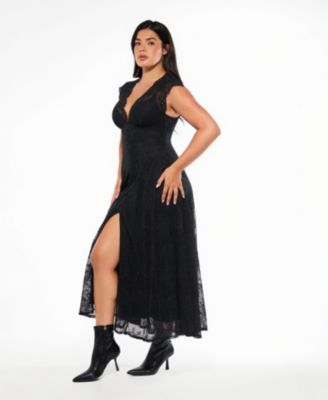 Women's Shapewear Boho Floral Lace Front Slit Maxi Dress