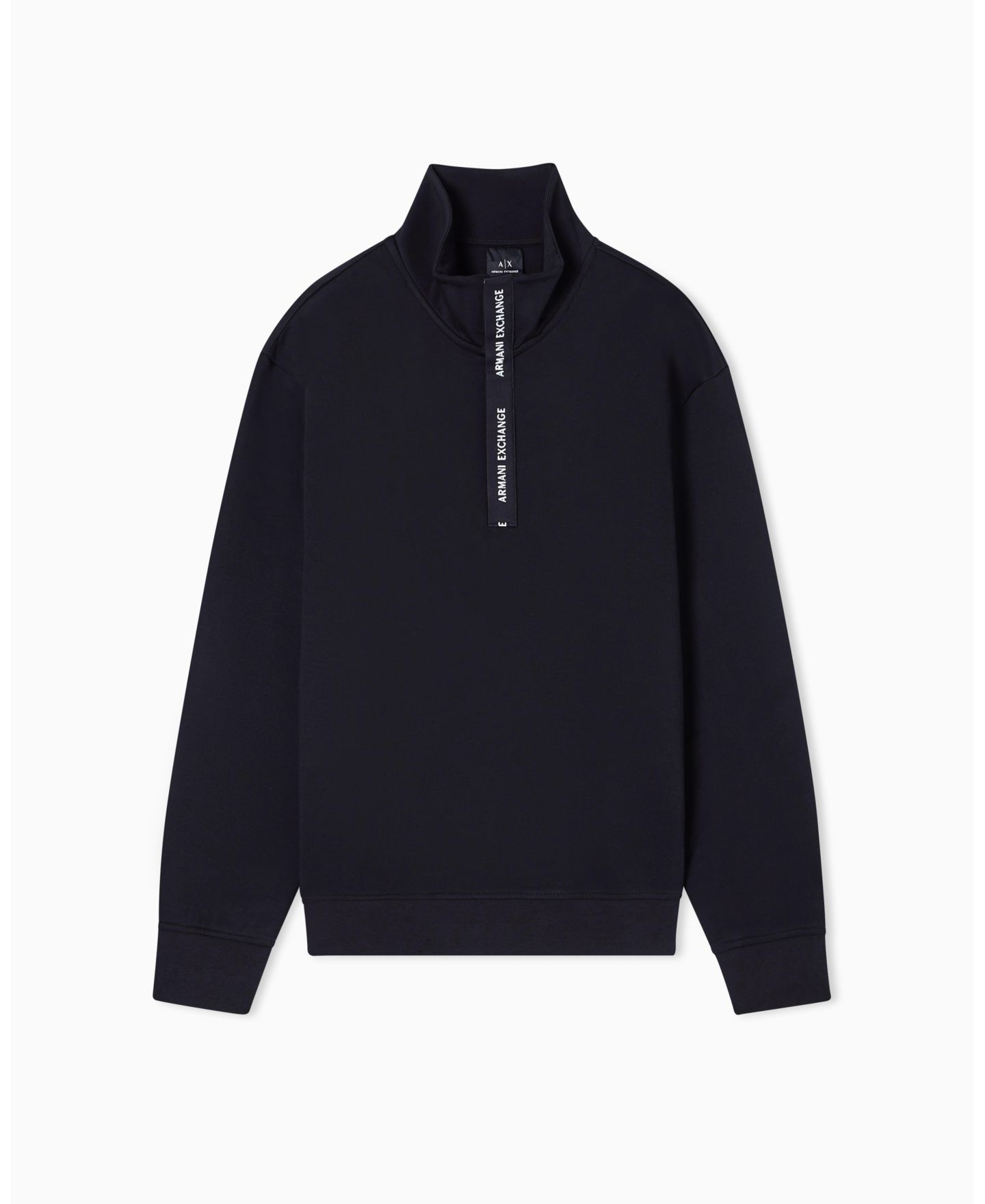 Мужской свитшот A|X Armani Exchange Grosgrain Logo Fleece Quarter Zip, цвет: Чёрный / Белый — фото 1