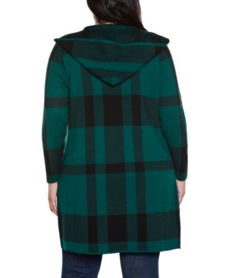 Plus Size Hooded Plaid Coatigan Sweater